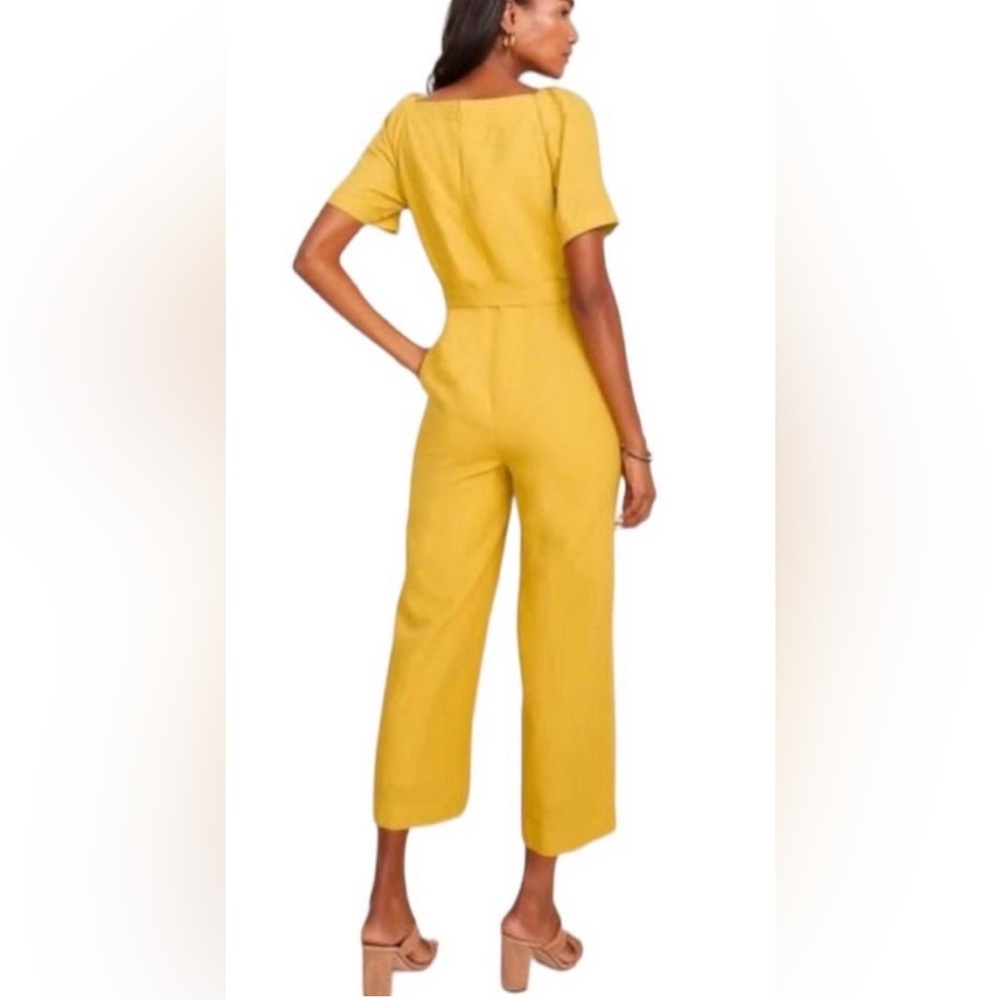 ANN TAYLOR LINEN LYOCELL WIDE LEG CROPPED JUMPSUIT IN MARIGOLD YELLOW - Picture 7 of 16